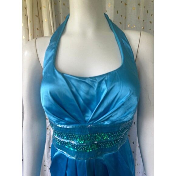 Josh & Jazz NWT Turquoise Beaded Satin Halter Mini Cocktail Dress Pockets 9/10 - Picture 3 of 7